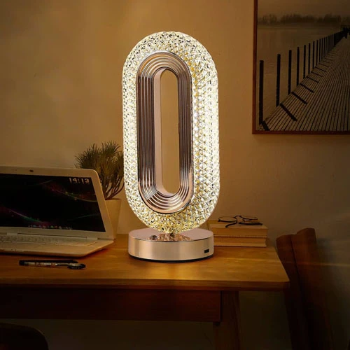 Oval Crystal Touch Lamp with USB Charging, Multi-Color, 3 Brightness Levels