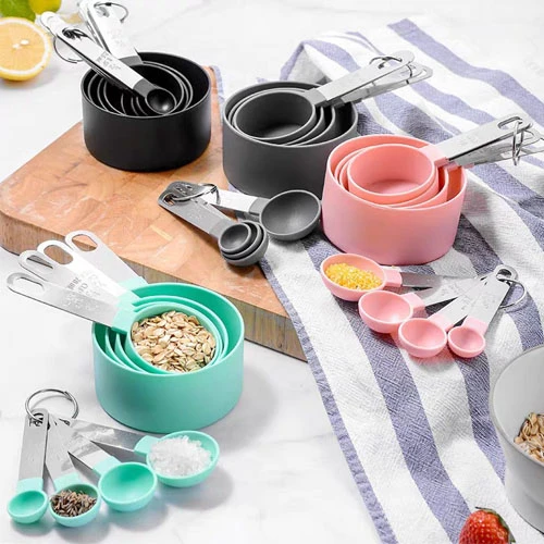 RUNZI 8 Pcs Measuring Cups and Spoons Set, Stackable Stainless Steel Handle Accu