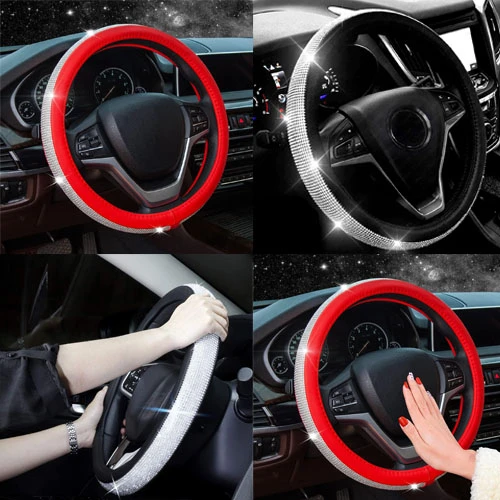 New Leather Steering Wheel Cover Diamond Rhinestone Bling Bling Crystal Style Un