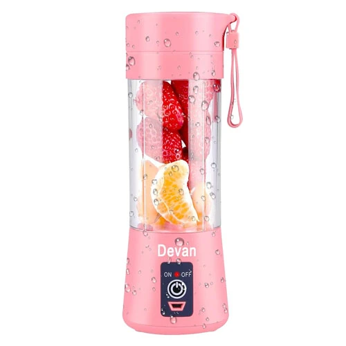 Divan Mini Personal Smoothie Blender, USB Rechargeable Shaker Cup Juicer, Pink, 