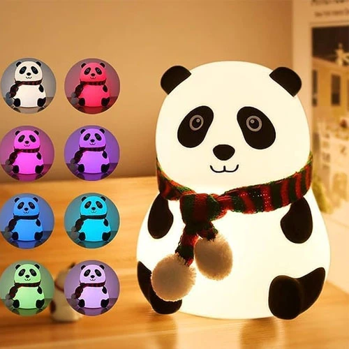 Cute Panda Design Rechargeable Silicone Night Light, 7 Color Changing, Touch Con