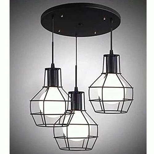 3-Piece Vintage Bombilla Ceiling Light Fixture, Black, Metal