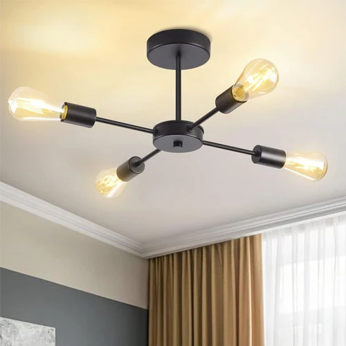 Classic Ceiling Light 4 Bulb Pendant Lamp Black for Living Room, Dining Room, Ki